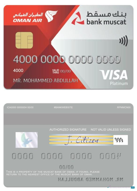 Download Oman Muscat Bank visa platinum credit card Photoshop template